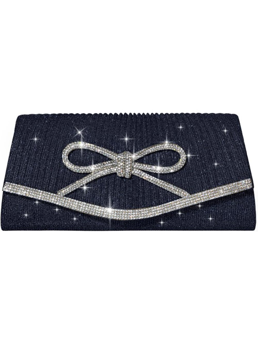 Women's Bow Navy Blue Glitter Rhinestone Clutch Purse Evening Wedding Bag